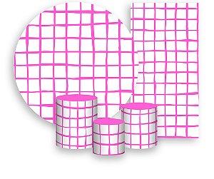 Painel De Festa + Trio De Capas Cilindro + Faixa Veste Fácil - Estampa Grid Pink 039