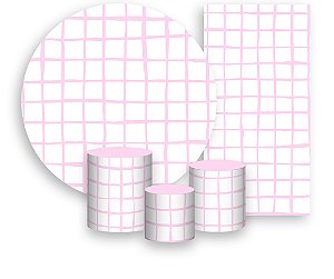 Painel De Festa + Trio De Capas Cilindro + Faixa Veste Fácil - Estampa Grid Rosa Suave 041