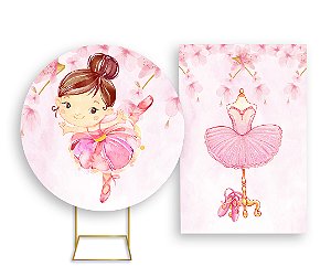 Painel De Festa Redondo 1,50x1,50 + Vertical 1,50x2,20 - Bailarina Cute Floral 007