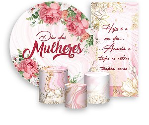 Painel De Festa + Trio De Capas Cilindro + Faixa Veste Fácil - Dia das Mulheres Floral 001