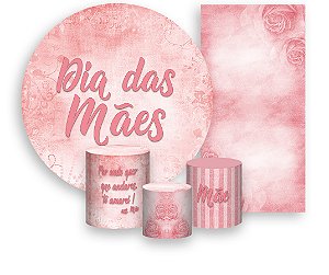 Painel De Festa + Trio De Capas Cilindro + Faixa Veste Fácil - Dia das Mães Rose 011