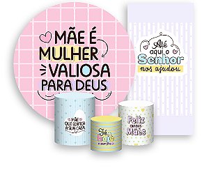 Painel De Festa + Trio De Capas Cilindro + Faixa Veste Fácil - Dia das Mães Cristão 012