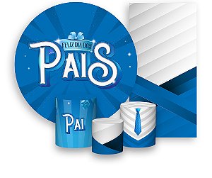 Painel De Festa + Trio De Capas Cilindro + Faixa Veste Fácil - Dia dos Pais Azul Retro 013