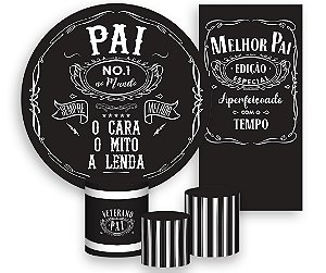 Painel De Festa + Trio De Capas Cilindro + Faixa Veste Fácil - Dia Dos Pais Preto 020