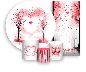 Painel De Festa + Trio De Capas Cilindro + Faixa Veste Fácil - Namorados Chuva de Coração 021