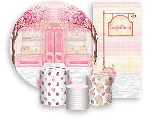 Painel De Festa + Trio De Capas Cilindro + Faixa Veste Fácil - Confeitaria Doces 001