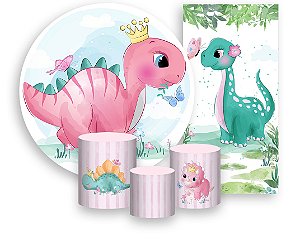 Painel De Festa + Trio De Capas Cilindro + Faixa Veste Fácil -  Dinossauro Folhagens 008