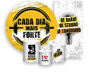 Painel De Festa + Trio De Capas Cilindro + Faixa Veste Fácil - Academia Cada Dia Mais Forte 004