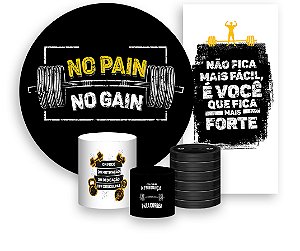 Painel De Festa + Trio De Capas Cilindro + Faixa Veste Fácil - Academia Preto 005