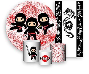 Painel De Festa + Trio De Capas Cilindro + Faixa Veste Fácil - Ninja Cute 013