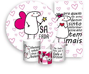 Painel De Festa + Trio De Capas Cilindro + Faixa Veste Fácil - Flork Fada Rosa 005