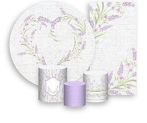 Painel De Festa + Trio De Capas Cilindro + Faixa Veste Fácil - Coração de Lavanda 018