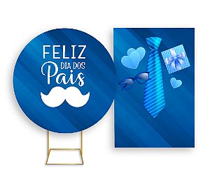 Painel De Festa Redondo 1,50x1,50 + Vertical 1,50x2,20 - Feliz Dia dos Pais Azul 005