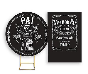 Painel De Festa Redondo 1,50x1,50 + Vertical 1,50x2,20 - Dia dos Pais Preto e Branco 021