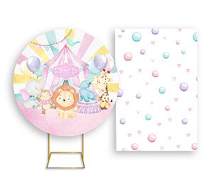 Painel De Festa Redondo 1,50x1,50 + Vertical 1,50x2,20 - Circo Cute Rosa 020