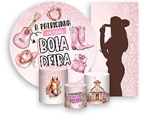 Painel De Festa + Trio De Capas Cilindro + Faixa Veste Fácil - A Patricinha Boiadeira Rosa 015