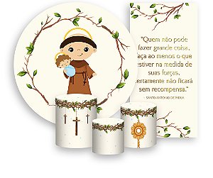 Painel De Festa + Trio De Capas Cilindro + Faixa Veste Fácil - Santo Antônio de Pádua Católico 005