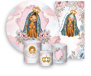 Painel De Festa + Trio De Capas Cilindro + Faixa Veste Fácil - Santa Nossa Senhora Aparecida Cute 008