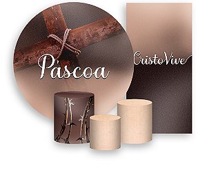 Painel De Festa + Trio De Capas Cilindro + Faixa Veste Fácil - Páscoa Cruz Cristã 007