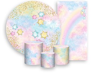 Painel De Festa + Trio De Capas Cilindro + Faixa Veste Fácil - Céu Estrelado Efeito Glitter 003