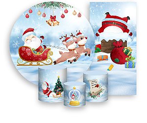 Painel De Festa + Trio De Capas Cilindro + Faixa Veste Fácil - Natal Papai Noel Treno 012