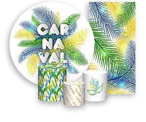 Painel De Festa + Trio De Capas Cilindro + Faixa Veste Fácil - Efeito Carnaval Penas 003