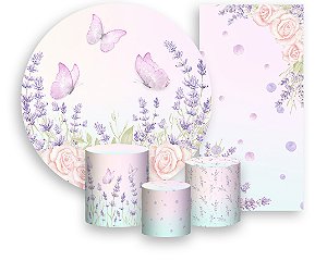 Painel De Festa + Trio De Capas Cilindro + Faixa Veste Fácil - Jardim de Lavanda Aquarela 005