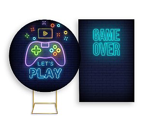 Painel De Festa Redondo 1,50x1,50 + Vertical 1,50x2,20 - Video Game Game Over 001