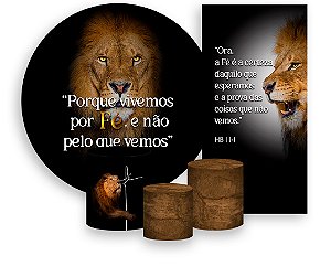 Painel De Festa + Trio De Capas Cilindro + Faixa Veste Fácil - Religioso Leão Fé 001
