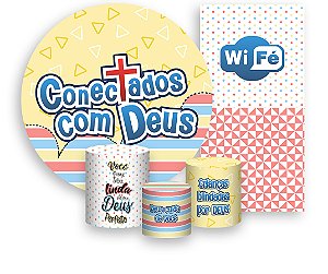 Painel De Festa + Trio De Capas Cilindro + Faixa Veste Fácil - Conectados com Deus 007