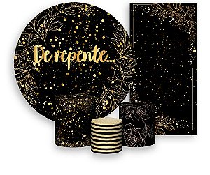 Painel De Festa + Trio De Capas Cilindro + Faixa Veste Fácil - Efeito Brilhos De Repente Dourado 012