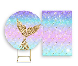 Painel De Festa Redondo 1,50x1,50 + Vertical 1,50x2,20 - Cauda de Sereia Efeito Glitter 004