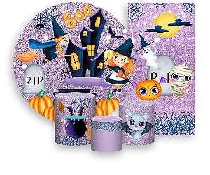 Painel De Festa + Trio De Capas Cilindro + Faixa Veste Fácil -  Halloween Cute 001