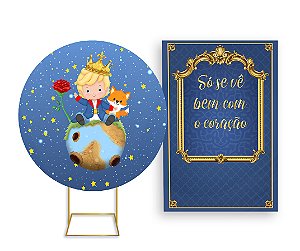 Painel De Festa Redondo 1,50x1,50 + Vertical 1,50x2,20 - Pequeno Principe Cute Azul 002