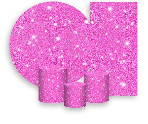 Painel De Festa + Trio De Capas Cilindro + Faixa Veste Fácil - Efeito Glitter Rosa Pink com Efeito de Brilho 033