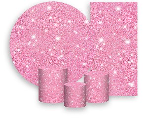 Painel De Festa + Trio De Capas Cilindro + Faixa Veste Fácil - Efeito Glitter Rosa Suave com Brilho 035