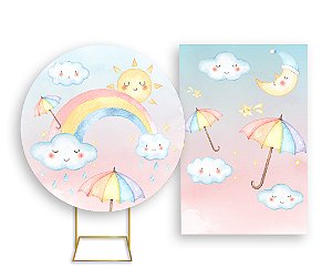 Painel De Festa Redondo 1,50x1,50 + Vertical 1,50x2,20 - Chuva de Amor Nuvens Cute 004