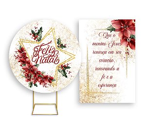 Painel De Festa Redondo 1,50x1,50 + Vertical 1,50x2,20 - Feliz Natal Folhagens 003