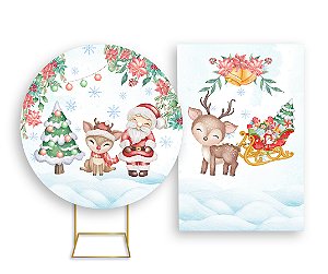 Painel De Festa Redondo 1,50x1,50 + Vertical 1,50x2,20 - Papai Noel Cute 005