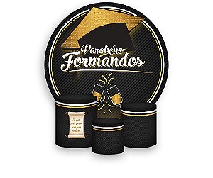Painel De Festa Redondo 1,50 x 1,50 + Trio De Capas Cilindro - Formatura Parabéns Formandos 017