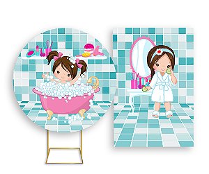 Painel De Festa Redondo 1,50x1,50 + Vertical 1,50x2,20 - Menina Cute no SPA 001