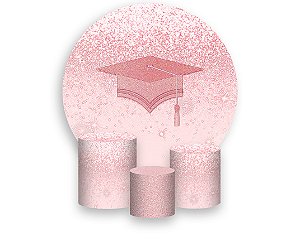Painel De Festa Redondo 1,50 x 1,50 + Trio De Capas Cilindro - Formatura Rosa Efeito Glitter 021