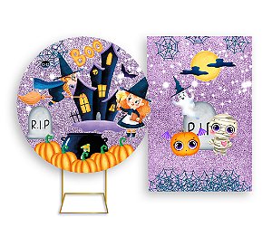 Painel De Festa Redondo 1,50x1,50 + Vertical 1,50x2,20 -  Halloween Cute 012