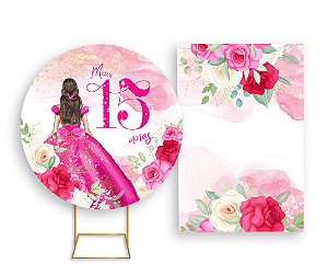 Painel De Festa Redondo 1,50x1,50 + Vertical 1,50x2,20 - 15 Anos Princesa Pink 004