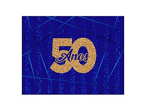 Painel de Festa Horizontal 1,55 X 1,20 - Azul Efeito Glitter 50 Anos Dourado 070