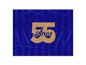 Painel de Festa Horizontal 1,55 X 1,20 - Azul Efeito Glitter 55 Anos Dourado 071