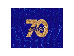 Painel de Festa Horizontal 1,55 X 1,20 - Azul Efeito Glitter 70 Anos Dourado 074