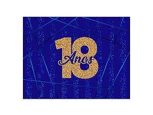 Painel de Festa Horizontal 1,55 X 1,20 - Azul Efeito Glitter 18 Anos Dourado 078