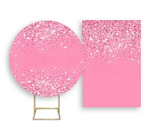 Painel De Festa Redondo 1,50x1,50 + Vertical 1,50x2,20 - Efeito Glitter Rosa 013