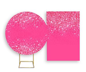 Painel De Festa Redondo 1,50x1,50 + Vertical 1,50x2,20 - Efeito Glitter Pink 014